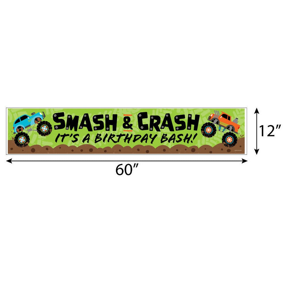Smash and Crash - Monster Truck - Happy Birthday Boy Birthday Party Decorations Party Banner