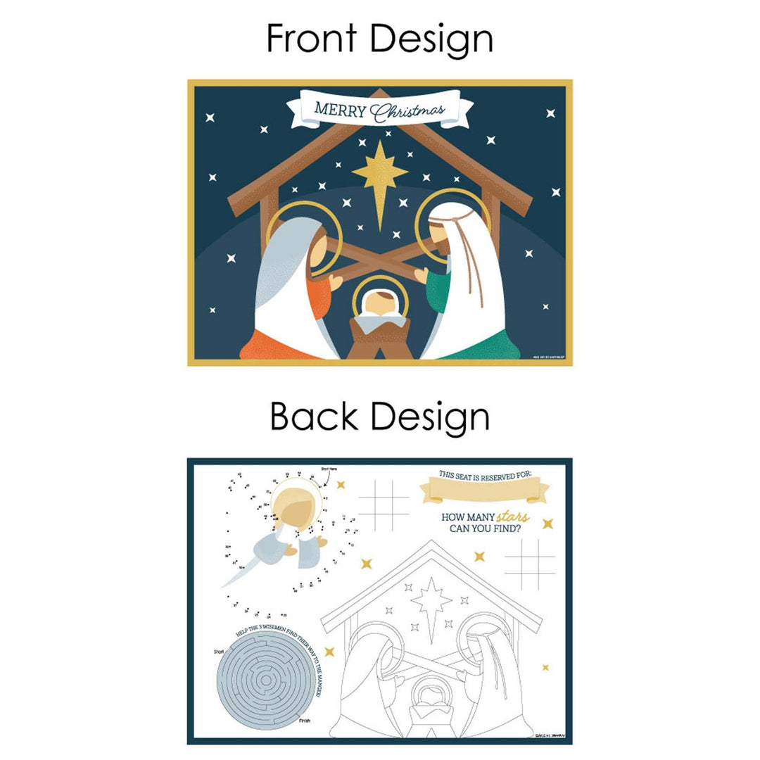Holy Nativity - Paper Manger Scene Religious Christmas Coloring Sheets - Activity Placemats - Set of 16