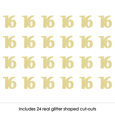 Gold Glitter 16 - No-Mess Real Gold Glitter Cut-Out Numbers - 16th Birthday Party Confetti - Set of 24