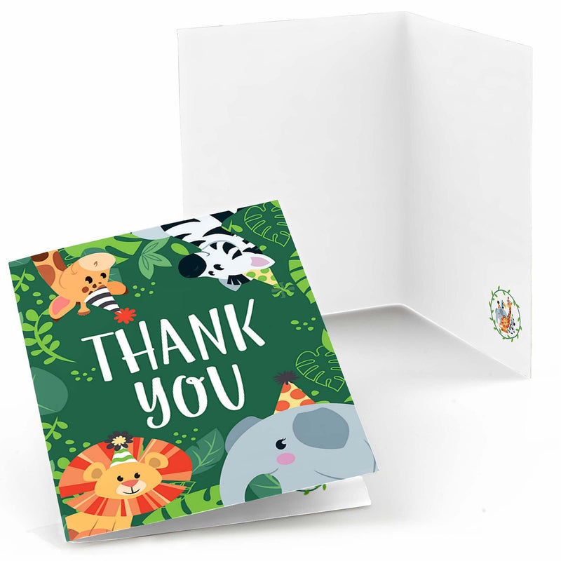 Jungle Party Animals - Safari Zoo Animal Birthday Party or Baby Shower Thank You Cards - 8 ct