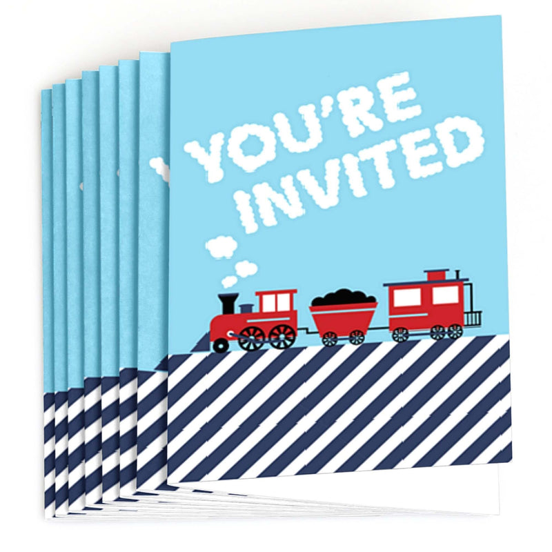 Railroad Party Crossing - Fill In Steam Train Birthday Party or Baby Shower Invitations - 8 ct