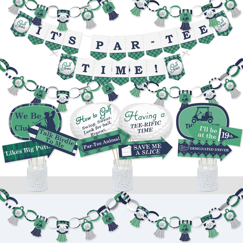 Par-Tee Time - Golf - Banner and Photo Booth Decorations - Birthday or Retirement Party Supplies Kit - Doterrific Bundle