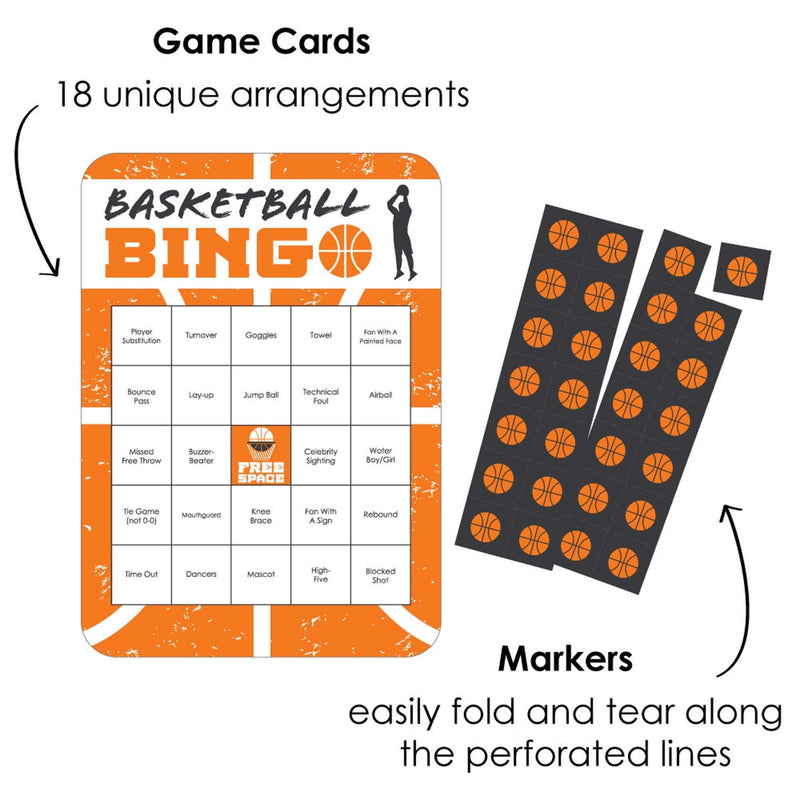 Basketball - Let the Madness Begin - Bar Bingo Cards and Markers - College Basketball Party Bingo Game - Set of 18