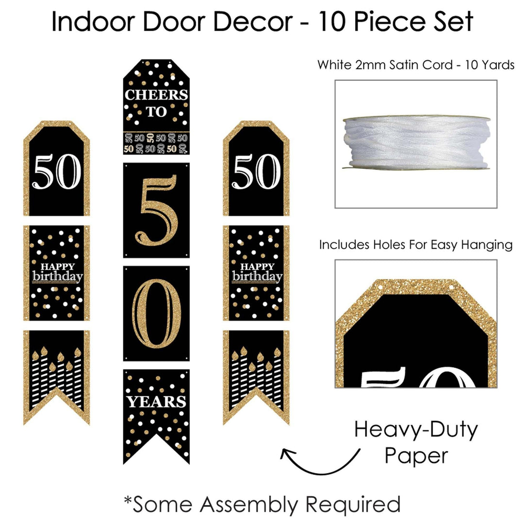 Adult 50th Birthday - Gold - Hanging Vertical Paper Door Banners - Birthday Party Wall Decoration Kit - Indoor Door Decor
