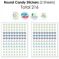 Happy 100th Day of School - Mini Candy Bar Wrappers, Round Candy Stickers and Circle Stickers - 100 Days Party Candy Favor Sticker Kit - 304 Pieces