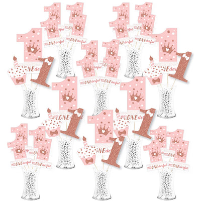 1st Birthday Little Miss Onederful - Girl First Birthday Party Centerpiece Sticks - Showstopper Table Toppers - 35 Pieces