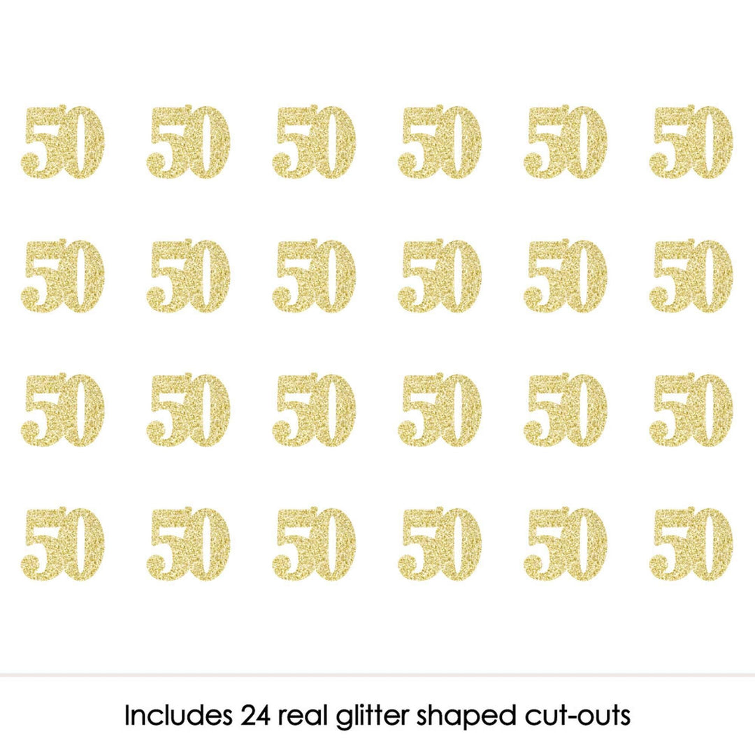Gold Glitter 50 - No-Mess Real Gold Glitter Cut-Out Numbers - 50th Birthday Party Confetti - Set of 24