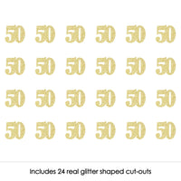 Gold Glitter 50 - No-Mess Real Gold Glitter Cut-Out Numbers - 50th Birthday Party Confetti - Set of 24