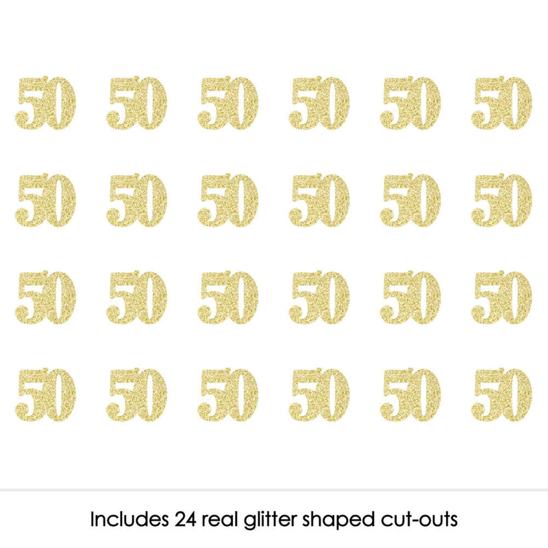 Gold Glitter 50 - No-Mess Real Gold Glitter Cut-Out Numbers - 50th Birthday Party Confetti - Set of 24