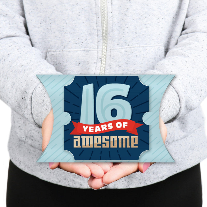 Boy 16th Birthday - Favor Gift Boxes - Sweet Sixteen Birthday Party Large Pillow Boxes - Set of 12