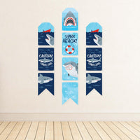 Shark Zone - Hanging Vertical Paper Door Banners - Jawsome Shark Party or Birthday Party Wall Decoration Kit - Indoor Door Decor