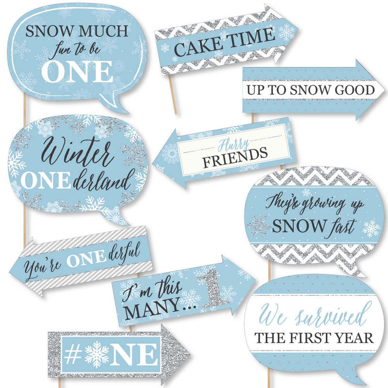 Funny ONEderland - 10 Piece Holiday Snowflake Winter Wonderland Birthday Party Photo Booth Props Kit
