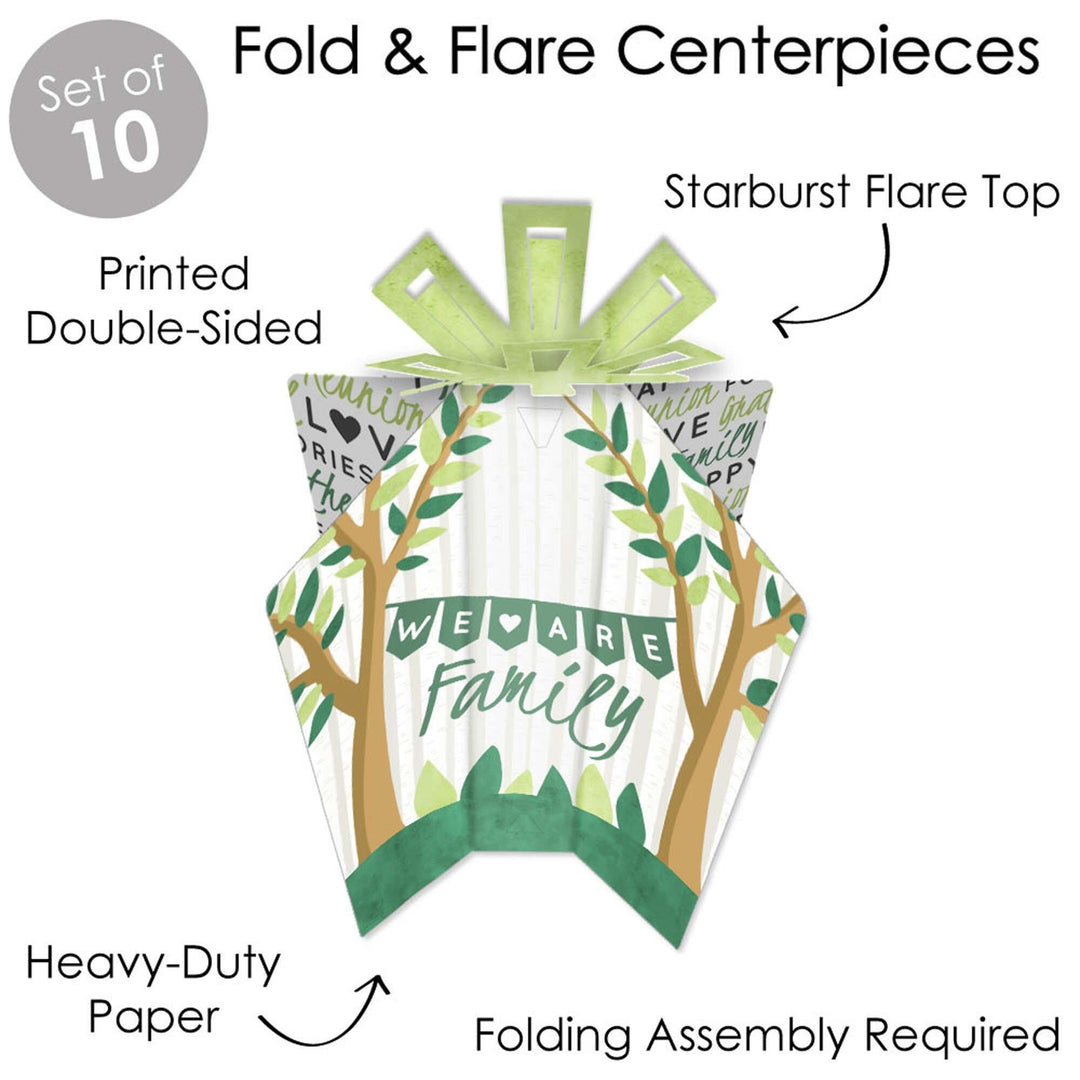 Family Tree Reunion - Table Decorations - Family Gathering Party Fold and Flare Centerpieces - 10 Count