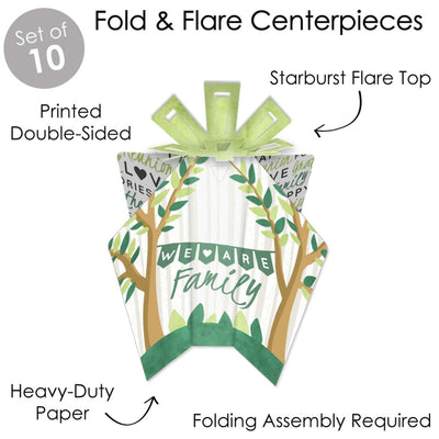 Family Tree Reunion - Table Decorations - Family Gathering Party Fold and Flare Centerpieces - 10 Count