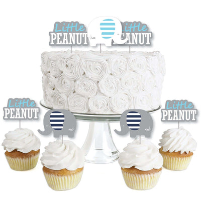Blue Elephant - Dessert Cupcake Toppers - Boy Baby Shower or Birthday Party Clear Treat Picks - Set of 24