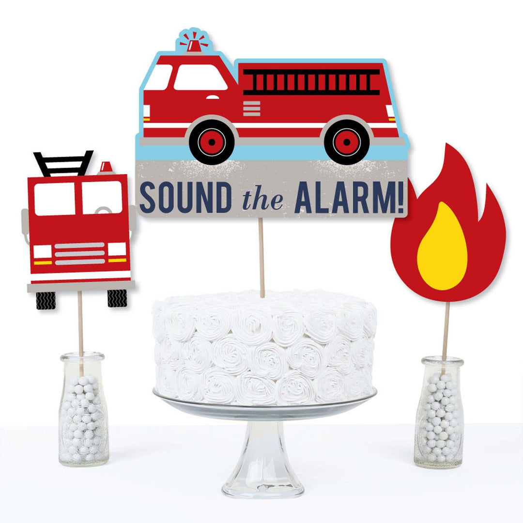 Fired Up Fire Truck - Firefighter Firetruck Baby Shower or Birthday Party Centerpiece Sticks - Table Toppers - Set of 15