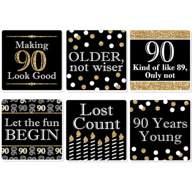 Adult 90th Birthday - Gold - Funny Birthday Party Decorations - Drink Coasters - Set of 6