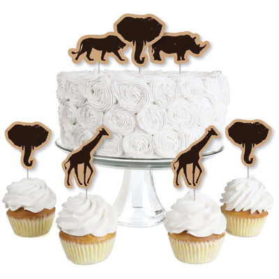 Wild Safari - Dessert Cupcake Toppers - African Jungle Adventure Birthday Party or Baby Shower Clear Treat Picks - Set of 24