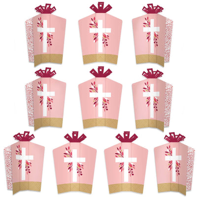 Pink Elegant Cross - Table Decorations - Girl Religious Party Fold and Flare Centerpieces - 10 Count
