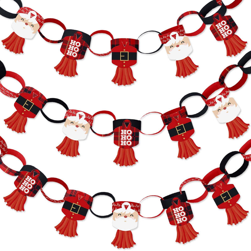 Jolly Santa Claus - 90 Chain Links and 30 Paper Tassels Decoration Kit - Christmas Party Paper Chains Garland - 21 feet