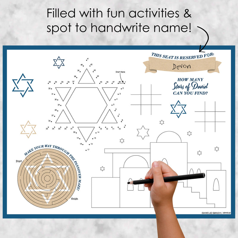 Happy Passover - Paper Pesach Jewish Holiday Party Coloring Sheets - Activity Placemats - Set of 16