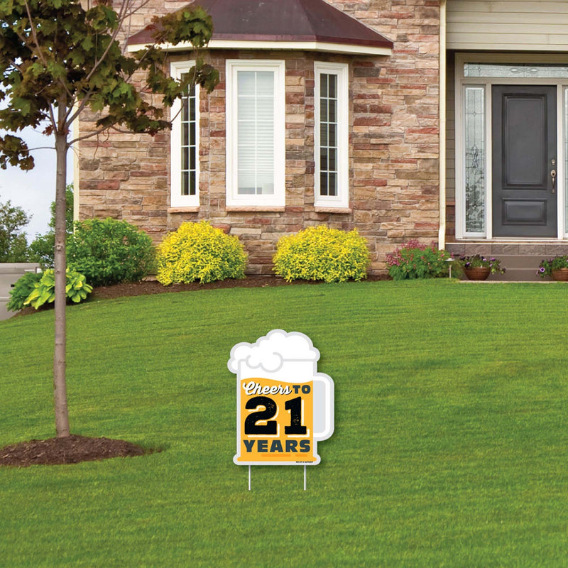 Cheers and Beers to 21 Years - Outdoor Lawn Sign - 21st Birthday Party Yard Sign - 1 Piece