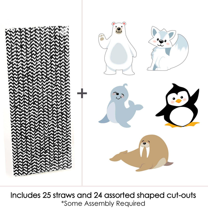 Arctic Polar Animals - Paper Straw Decor - Winter Baby Shower or Birthday Party Striped Decorative Straws - Set of 24