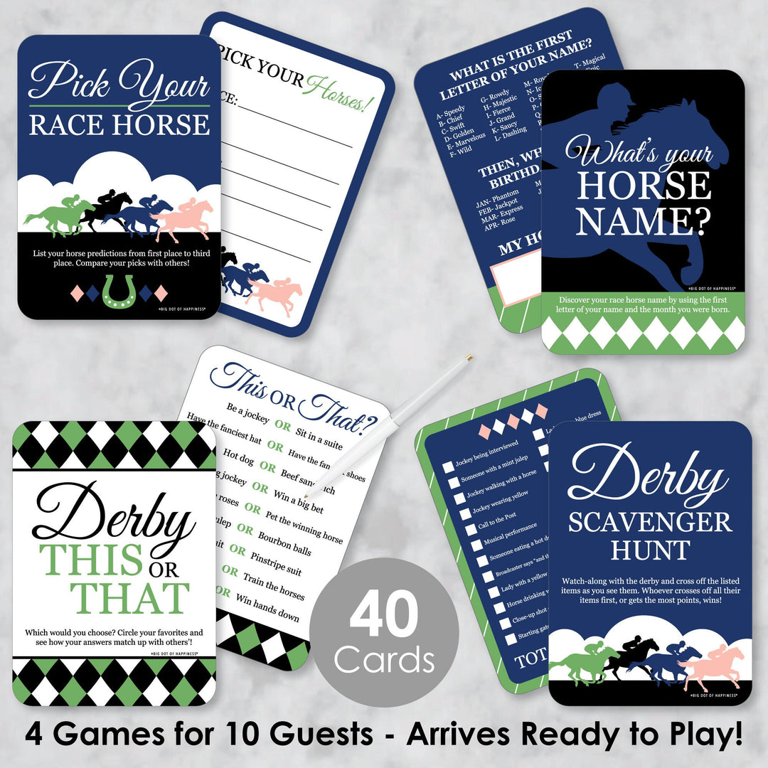 Kentucky Horse Derby - 4 Horse Race Party Games - 10 Cards Each - Gamerific