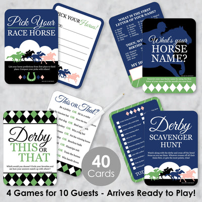 Kentucky Horse Derby - 4 Horse Race Party Games - 10 Cards Each - Gamerific