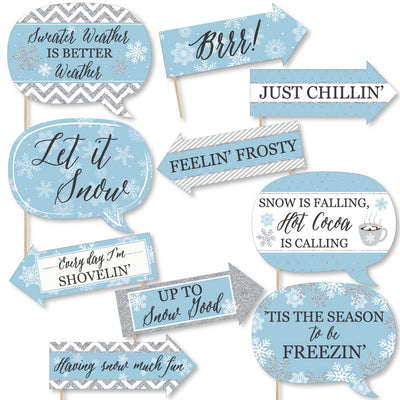 Funny Winter Wonderland - 10 Piece Snowflake Holiday Party and Winter Wedding Photo Booth Props Kit