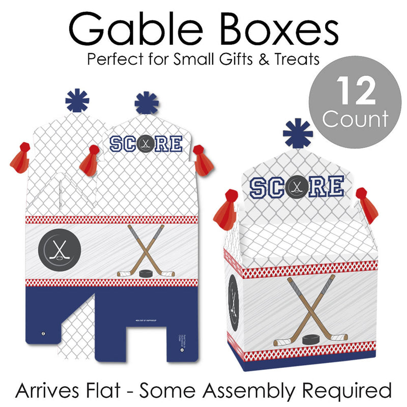 Shoots & Scores! - Hockey - Treat Box Party Favors - Baby Shower or Birthday Party Goodie Gable Boxes - Set of 12