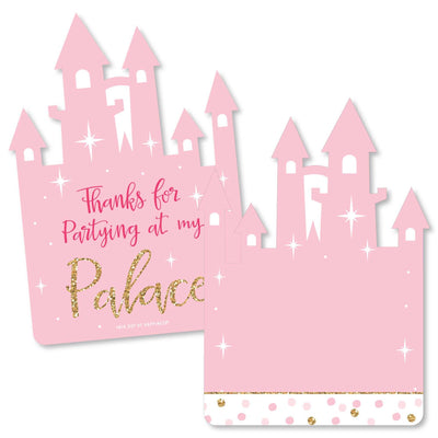 Little Princess Crown - Shaped Thank You Cards - Pink and Gold Princess Baby Shower or Birthday Party Thank You Note Cards with Envelopes - Set of 12