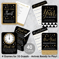 New Year's Eve - Gold - 4 New Years Eve Party Games - 10 Cards Each - Year in Review, Find the Guest, Drink If, New Year Predictions - Gamerific Bundle