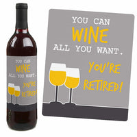 Retirement Party - Decorations for Women and Men - Wine Bottle Label Stickers - Set of 4