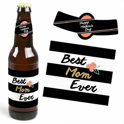 Best Mom Ever - Decorations for Women and Men - 6 Beer Bottle Labels and 1 Carrier Mother's Day Gift