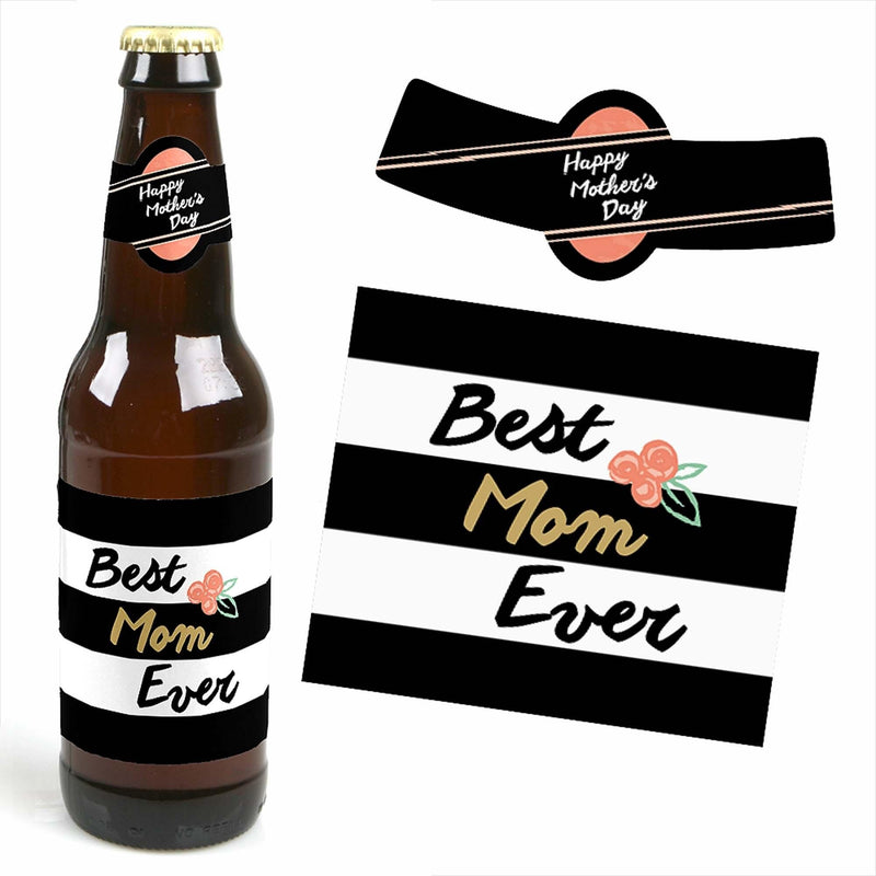 Best Mom Ever - Decorations for Women and Men - 6 Beer Bottle Labels and 1 Carrier Mother&