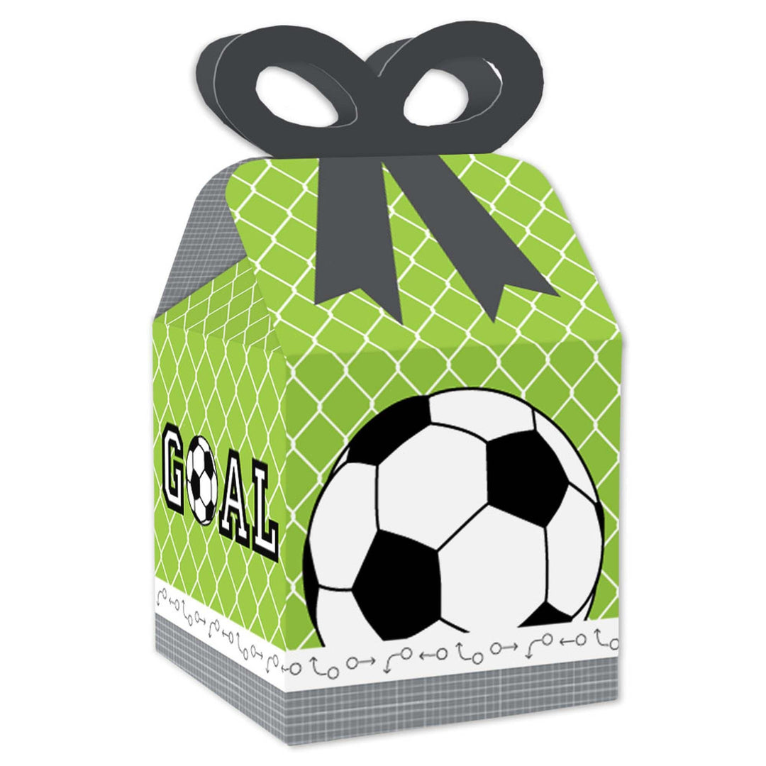 GOAAAL! - Soccer - Square Favor Gift Boxes - Baby Shower or Birthday Party Bow Boxes - Set of 12
