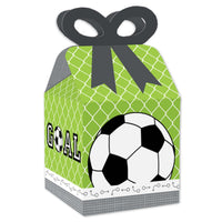GOAAAL! - Soccer - Square Favor Gift Boxes - Baby Shower or Birthday Party Bow Boxes - Set of 12
