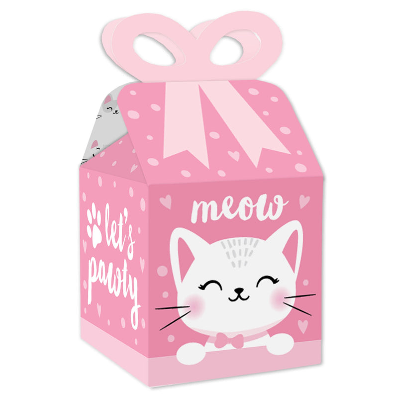 Purr-fect Kitty Cat - Square Favor Gift Boxes - Kitten Meow Baby Shower or Birthday Party Bow Boxes - Set of 12