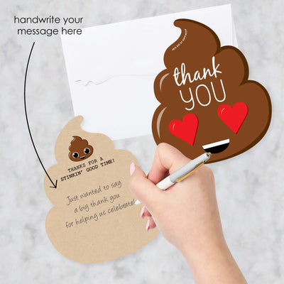 Party 'Til You're Pooped - Shaped Thank You Cards - Poop Emoji Party Thank You Note Cards with Envelopes - Set of 12
