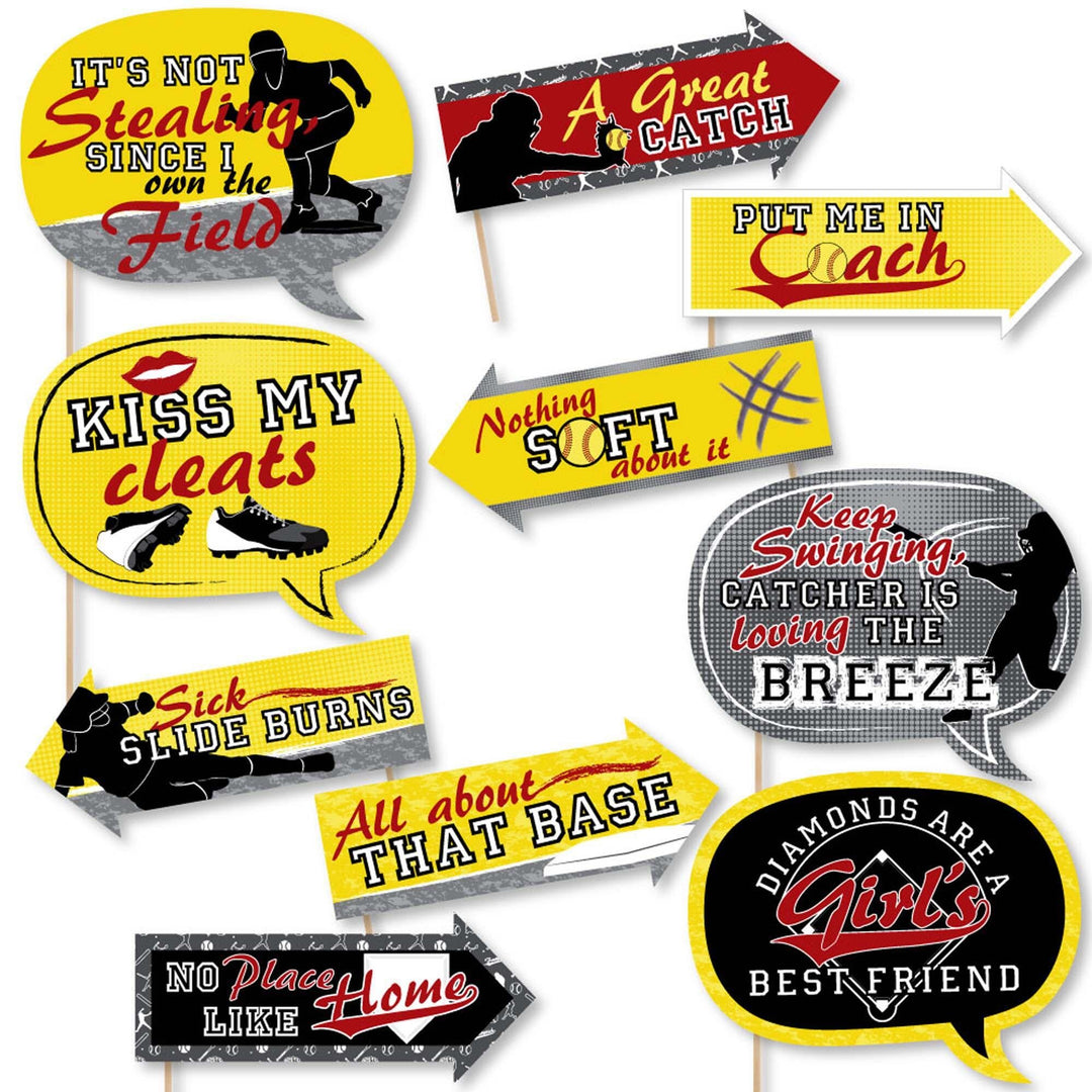 Funny Grand Slam - Fastpitch Softball - 10 Piece Baby Shower or Birthday Party Photo Booth Props Kit