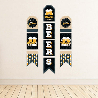 Cheers and Beers Happy Birthday - Hanging Vertical Paper Door Banners - Wall Decoration Kit - Indoor Door Decor