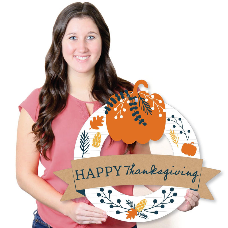 Happy Thanksgiving - Outdoor Fall Harvest Party Decor - Front Door Wreath