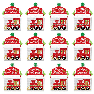 Christmas Train - Treat Box Party Favors - Holiday Party Goodie Gable Boxes - Set of 12