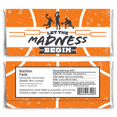 Basketball - Let the Madness Begin - Candy Bar Wrapper College Basketball Party Favors - Set of 24