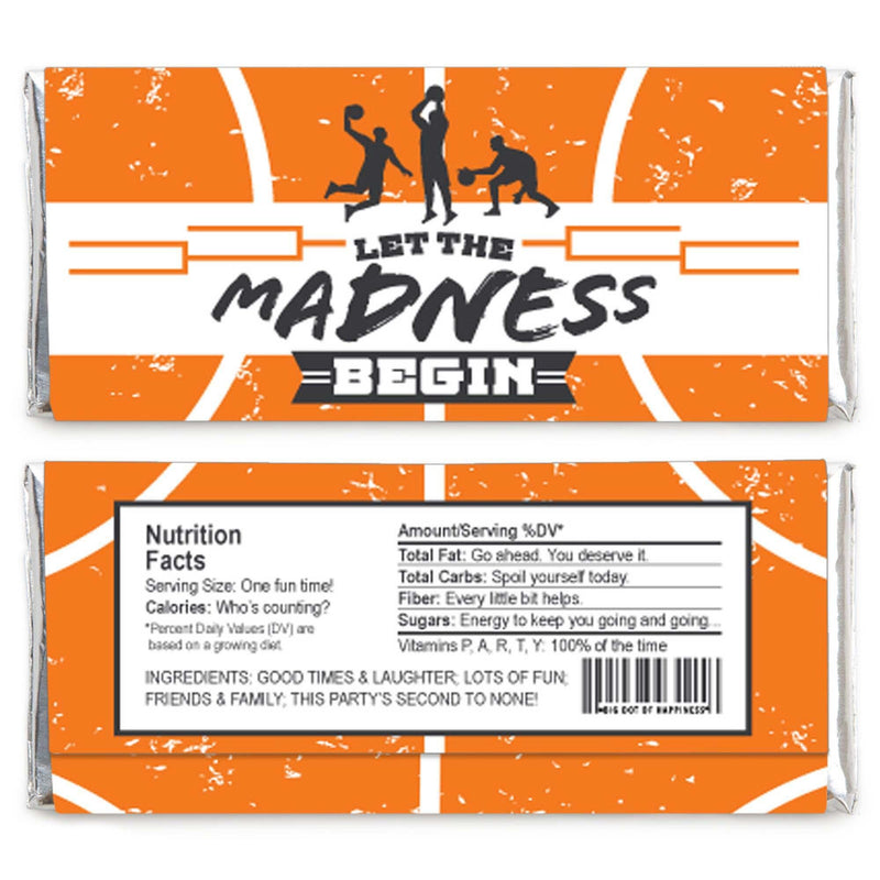 Basketball - Let the Madness Begin - Candy Bar Wrapper College Basketball Party Favors - Set of 24