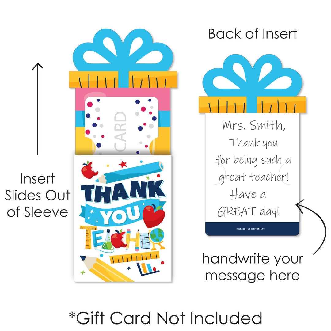 Thank You Teachers - Teacher Appreciation Money and Gift Card Sleeves - Nifty Gifty Card Holders - Set of 8