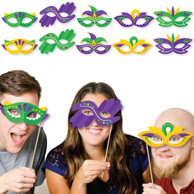 Colorful Mardi Gras Mask Glasses - Paper Card Stock Masquerade Party Photo Booth Props Kit - 10 Count