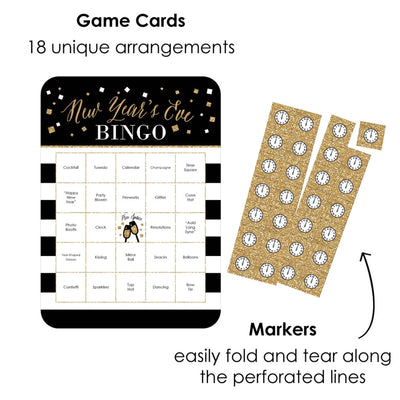 New Year's Eve - Gold - Bar Bingo Cards and Markers - New Years Eve Party Bingo Game - Set of 18