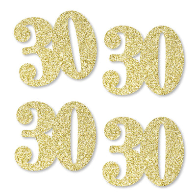 Gold Glitter 30 - No-Mess Real Gold Glitter Cut-Out Numbers - 30th Birthday Party Confetti - Set of 24